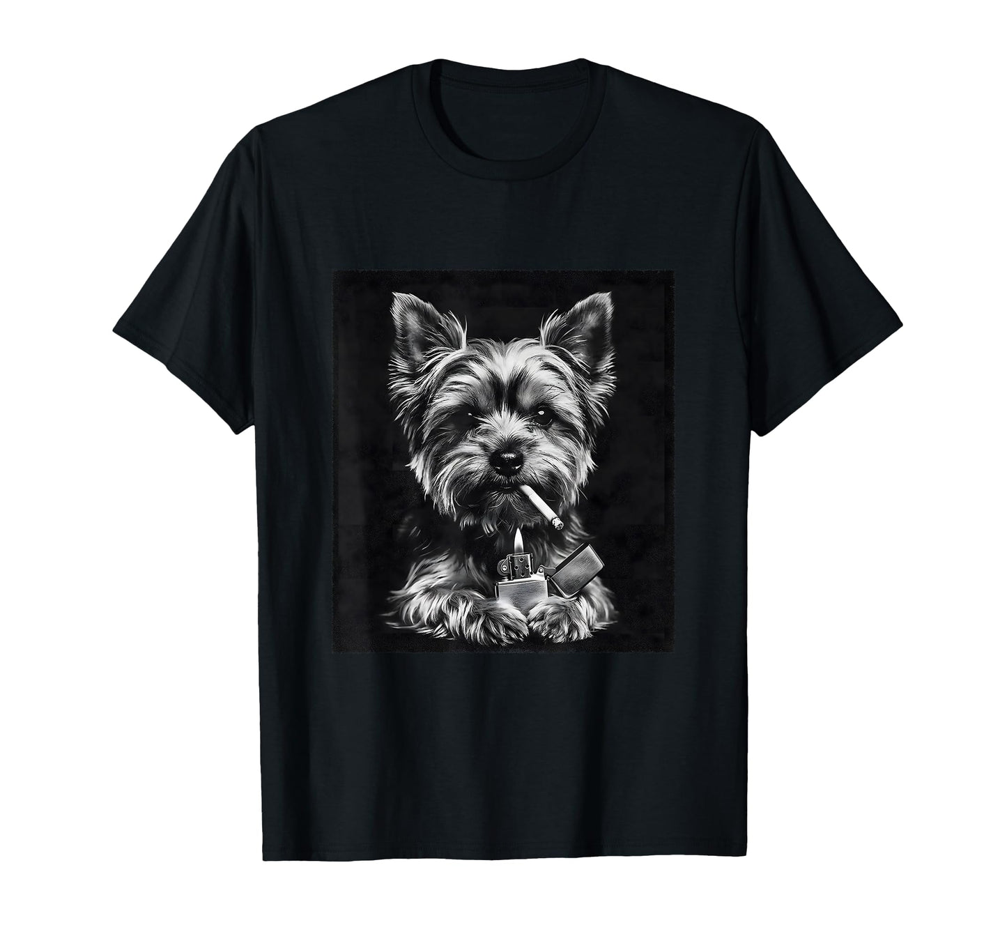 Yorkie Smoking Cigarette Funny Dog Photography Meme T-Shirt