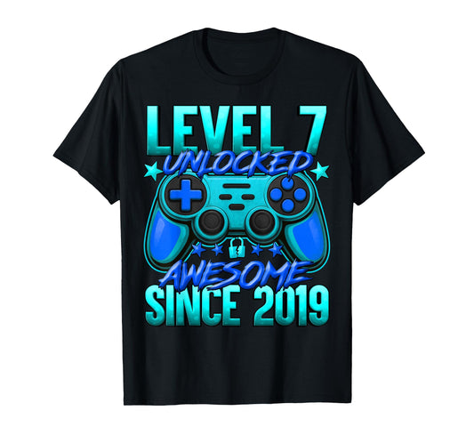 Level 7 Unlocked 7 Year Old Gifts for Boys 7th Birthday Boy T-Shirt