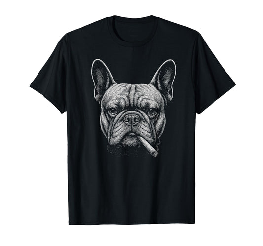 Graphic Art Animal Lover Adult French Bulldog Smoking Funny T-Shirt