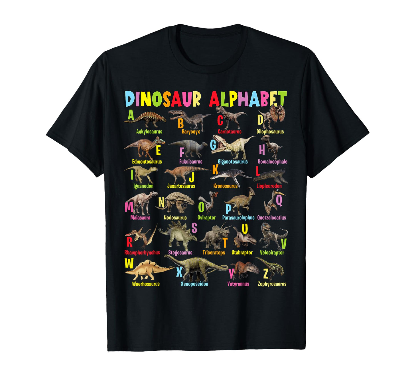 Types of Dinosaurs Alphabet A-Z Funny Dinosaur T-Shirt