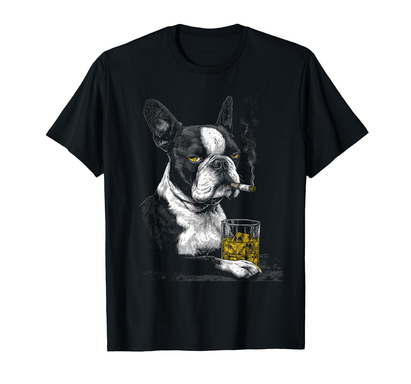 Boston Terrier Smoking Cigarette Whisky Lover Funny Dog T-Shirt
