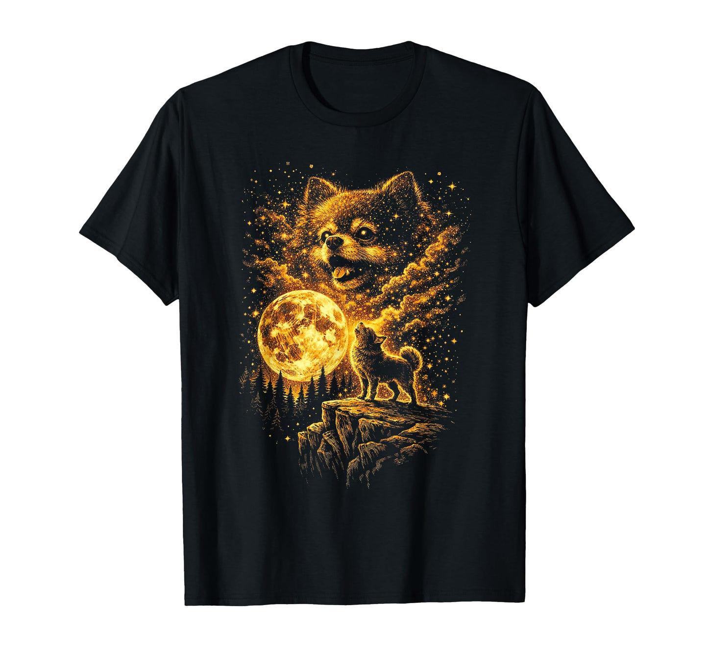 Pomeranian Howling to The Moon Vintage 90s Funny Dog Graphic T-Shirt
