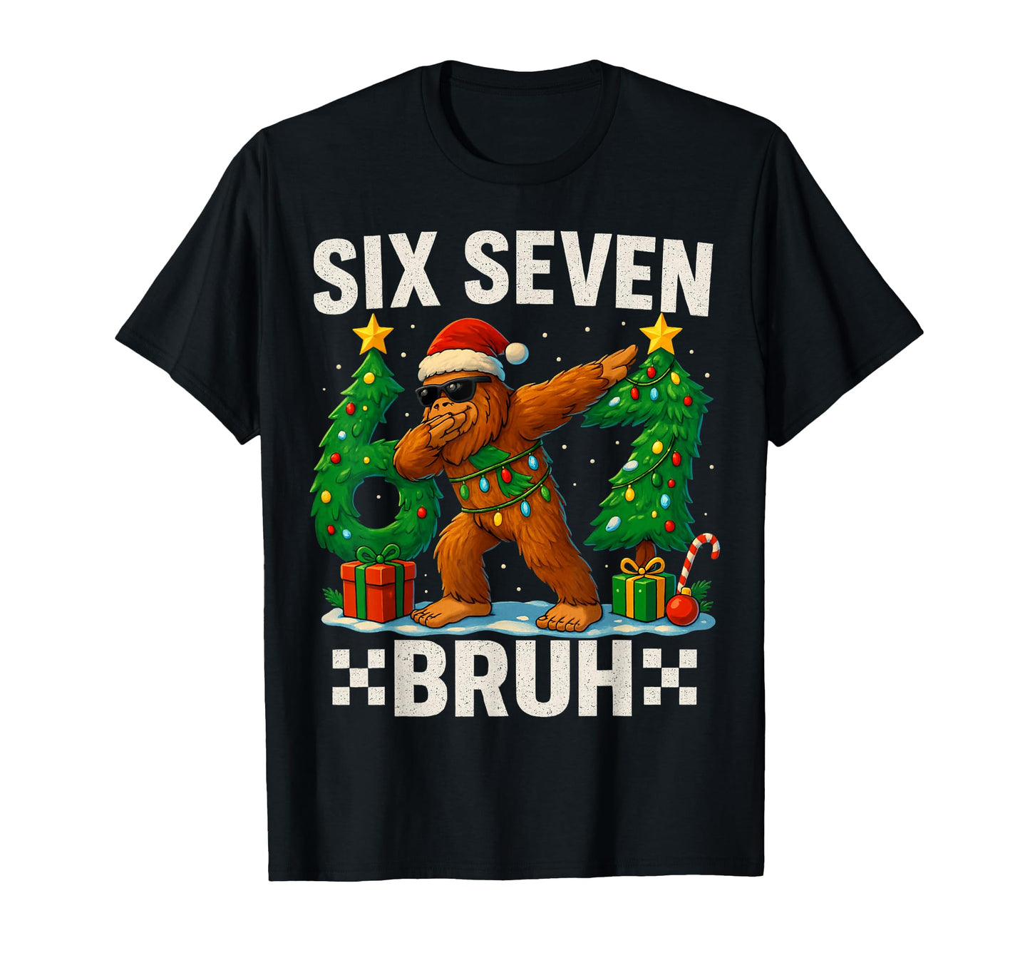 Bruh 67 Six Seven Santa Bigfoot Dabbing Christmas Boys Kids T-Shirt