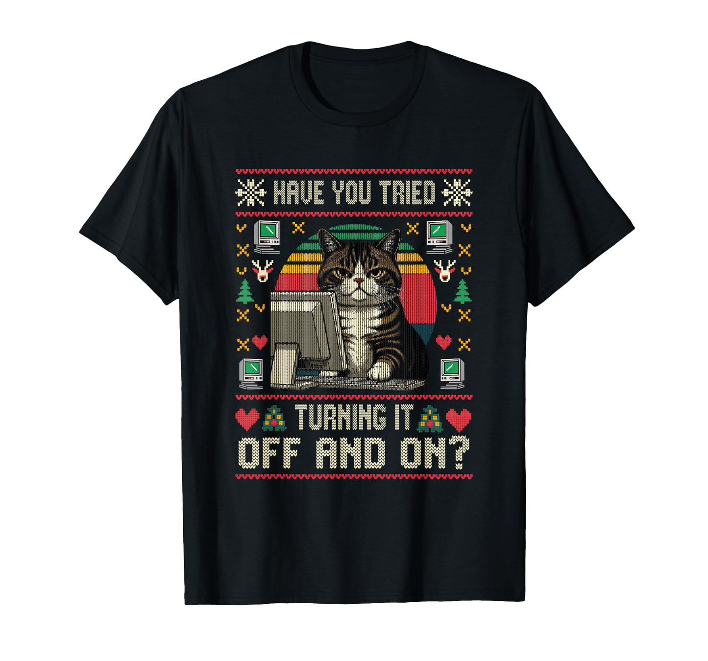 Tech Supports Cat Engineer Computer Ugly Christmas Sweater T-Shirt