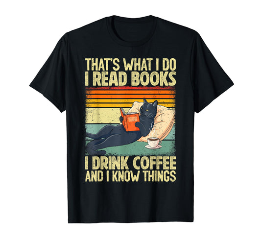 Cat Reading Book Lover Coffee Books Teacher Librarian Cat T-Shirt