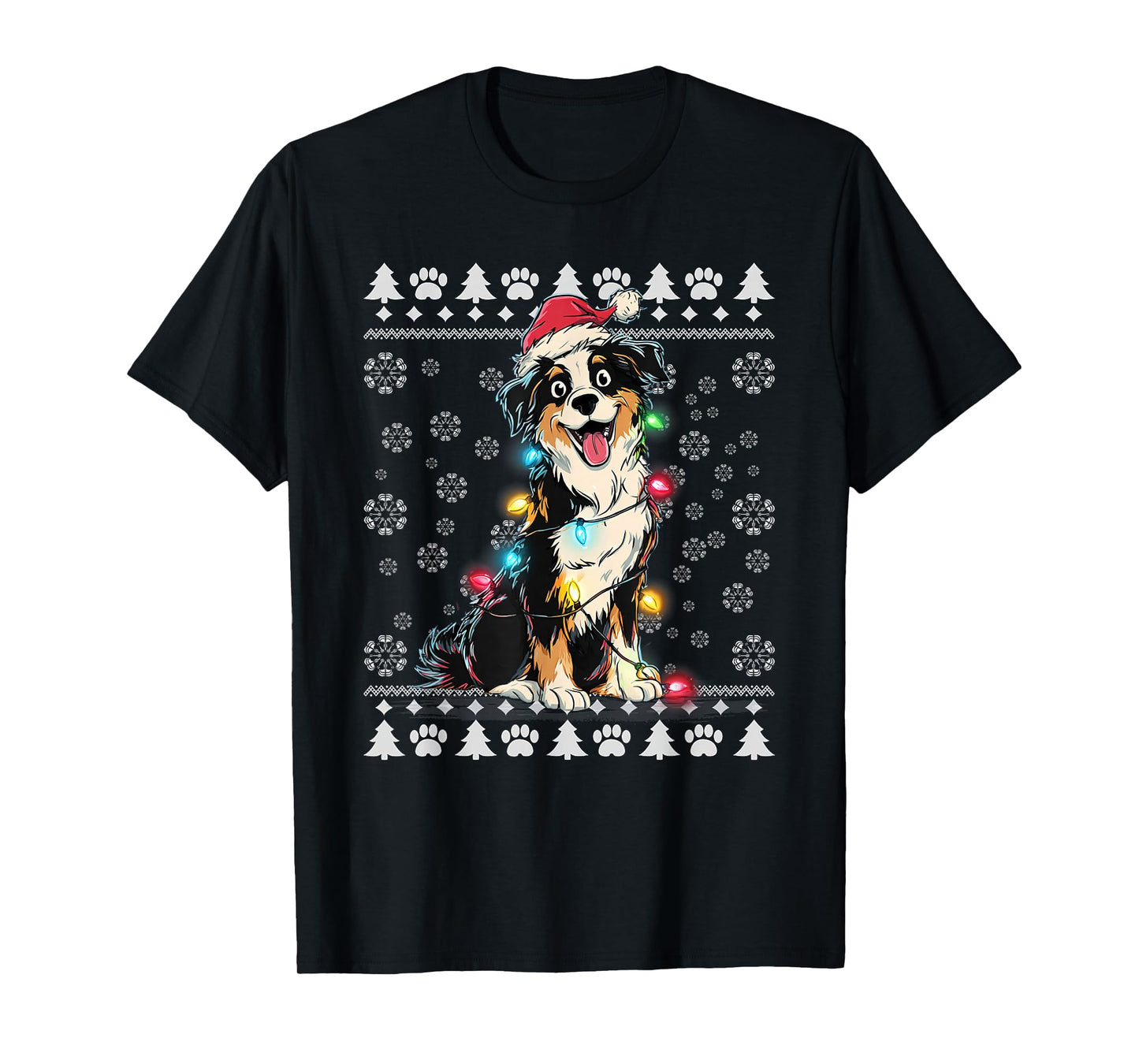 Australian Shepherd Christmas Ugly Sweater Funny Dog Xmas T-Shirt