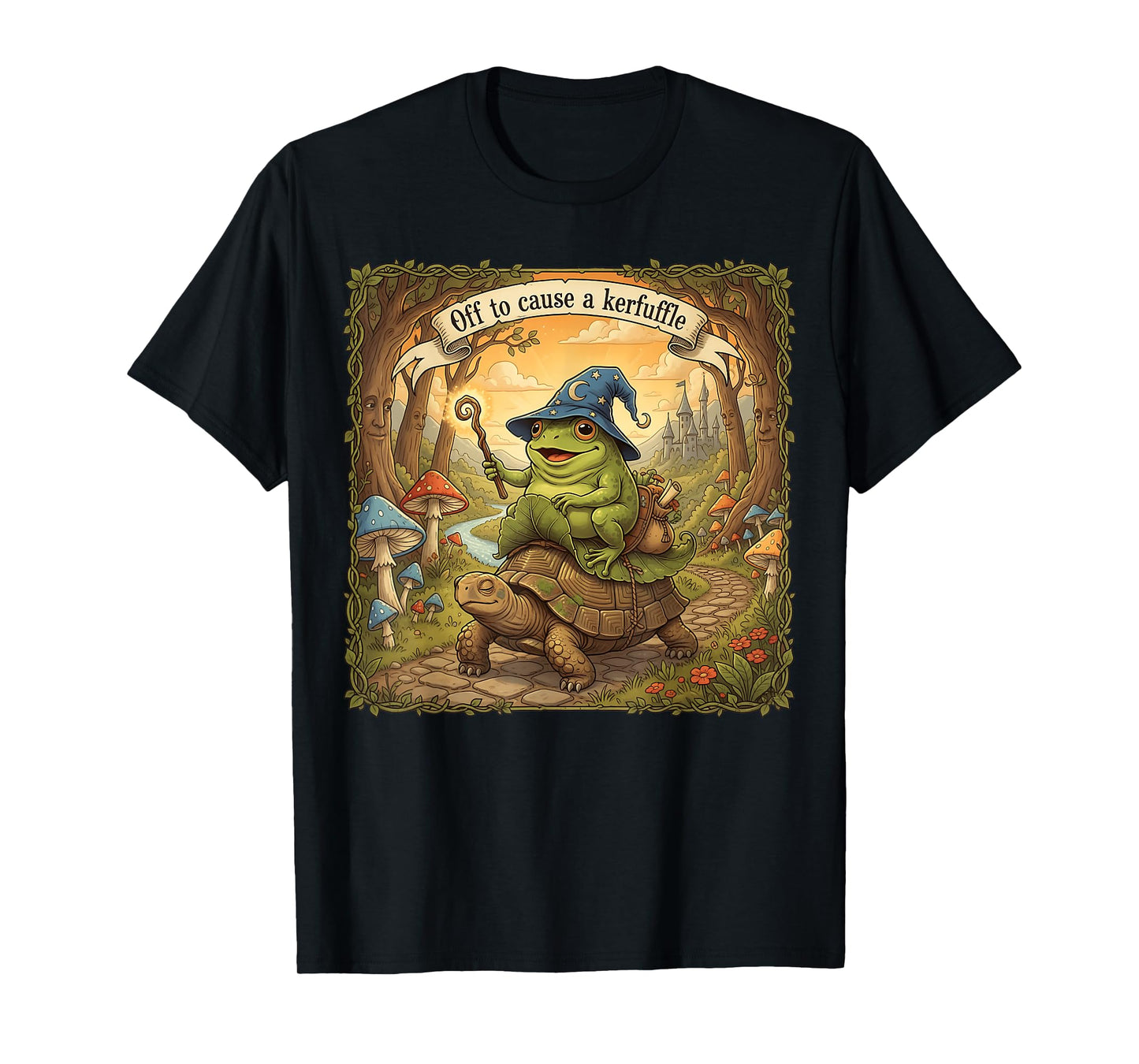 Off to Cause A Kerfuffle Funny Meme Whimsical Frog Wizard T-Shirt