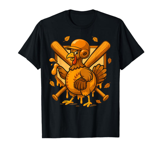 Turkey Baseball Thanksgiving Funny Batter Drip Youth Boys T-Shirt