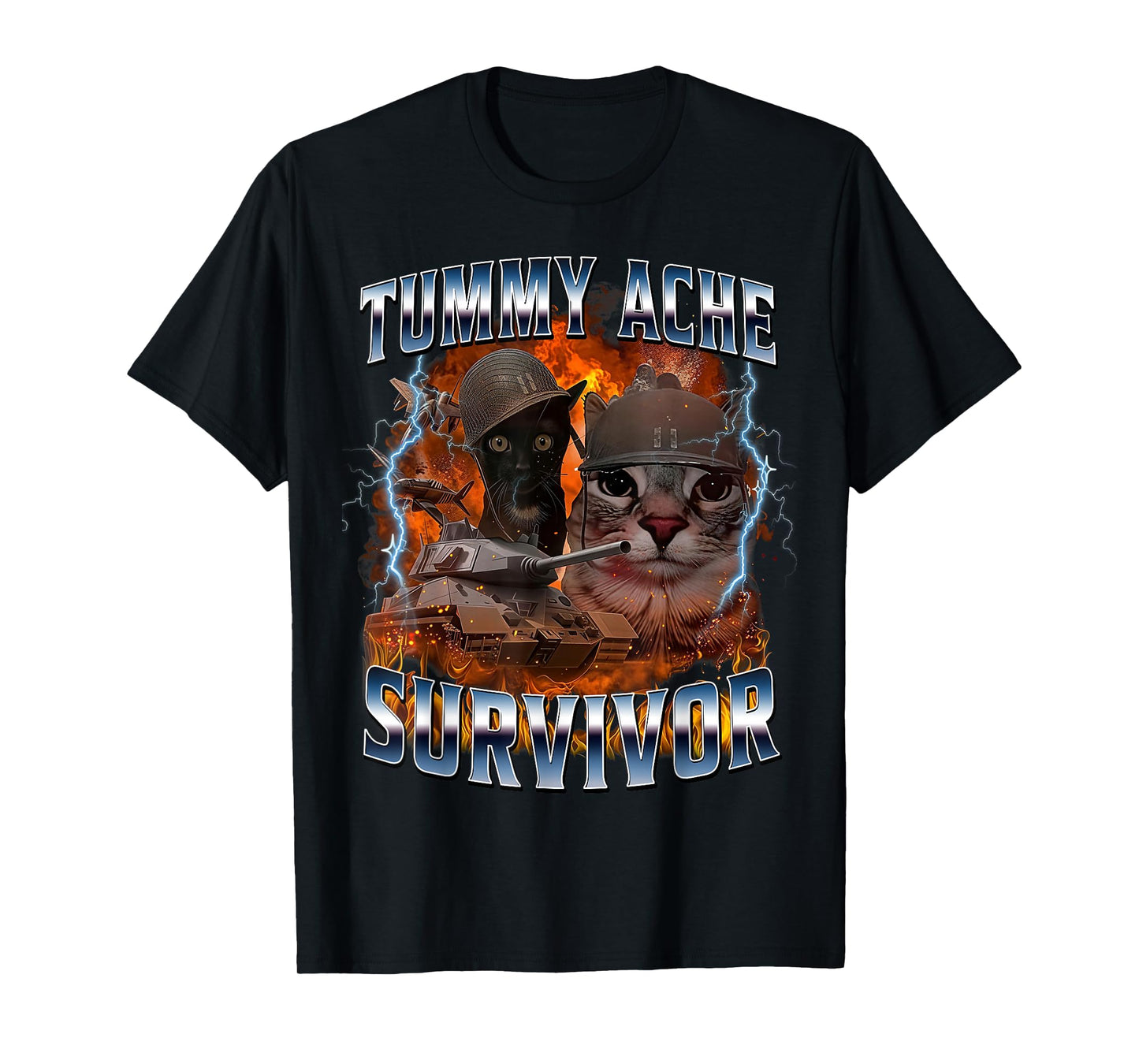 I Survived Today's Tummy Ache Funny Silly Cat Meme T-Shirt