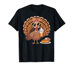 Turkey Drinking Coffee Bow Thanksgiving Leopard Women T-Shirt