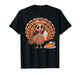 Turkey Drinking Coffee Bow Thanksgiving Leopard Women T-Shirt