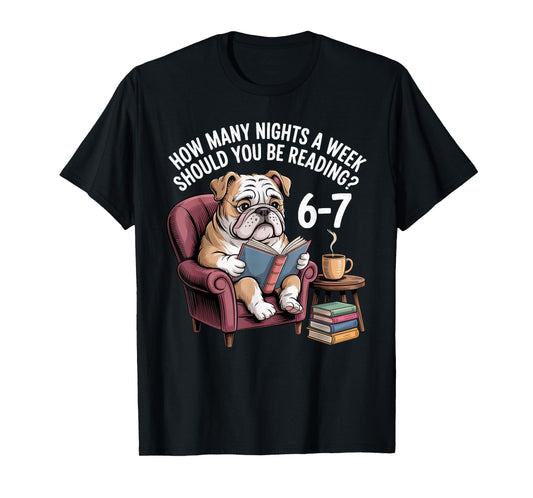 Funny English Bulldog Dog Reading Book 67 Six Seven Meme T-Shirt