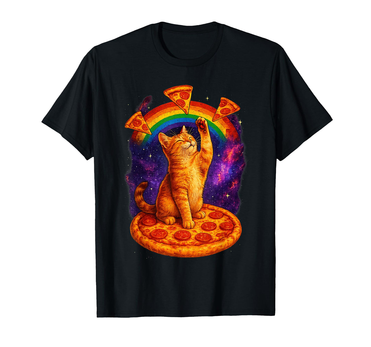 Space Cat Pizza Rainbow Cat Galaxy Cute Kitty in Space T-Shirt