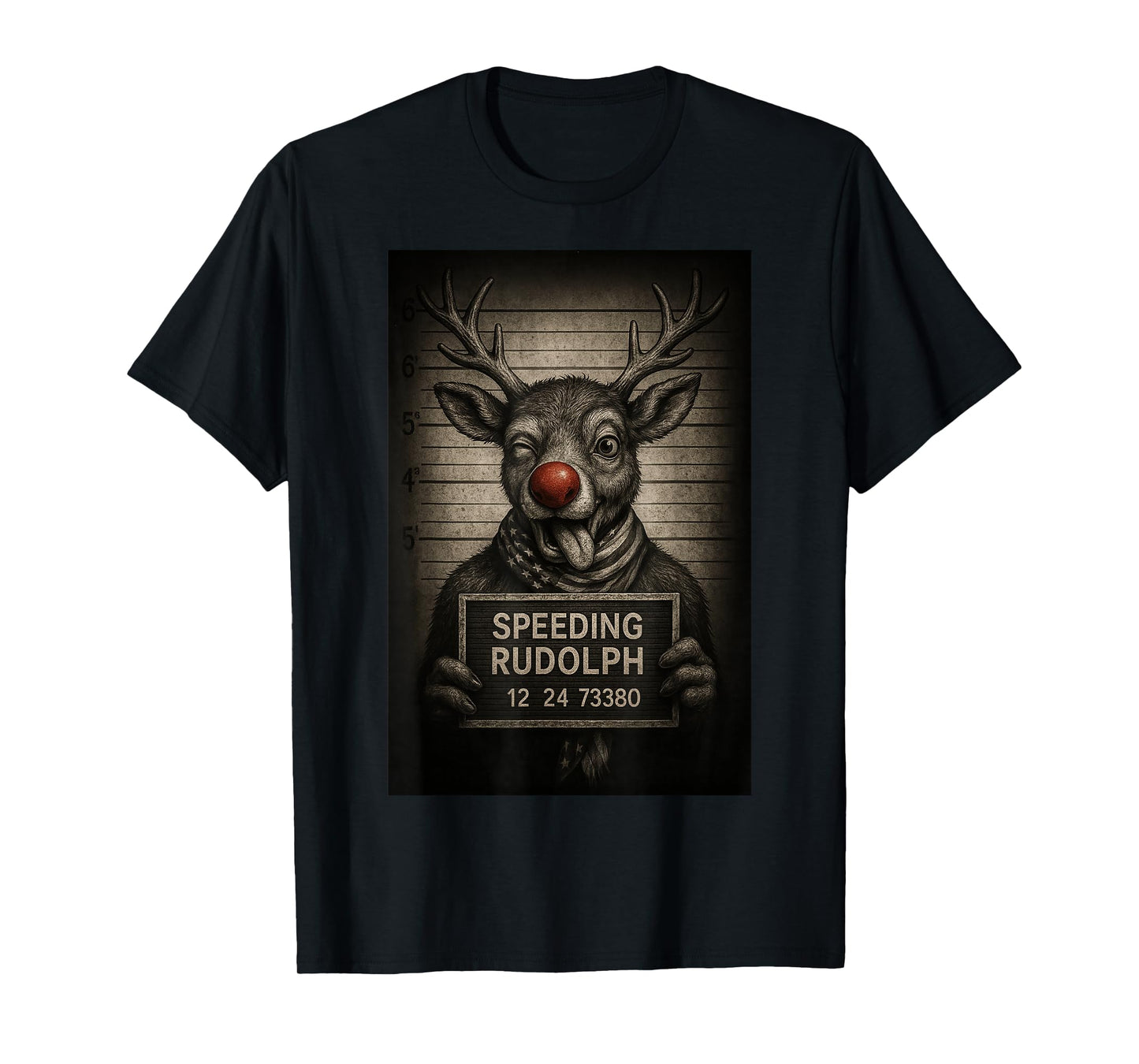 USA Speeding Rudolph – Reindeer Mugshot - Funny Christmas T-Shirt