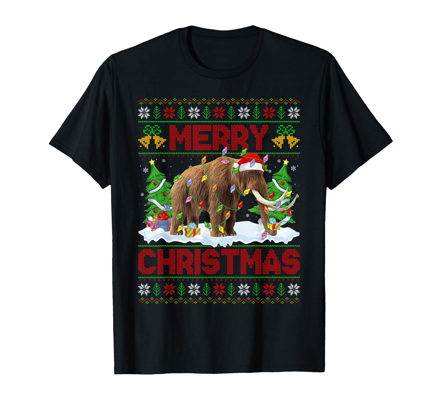 Woolly Mammoth Ugly Xmas Sweater Animal Lights Christmas T-Shirt