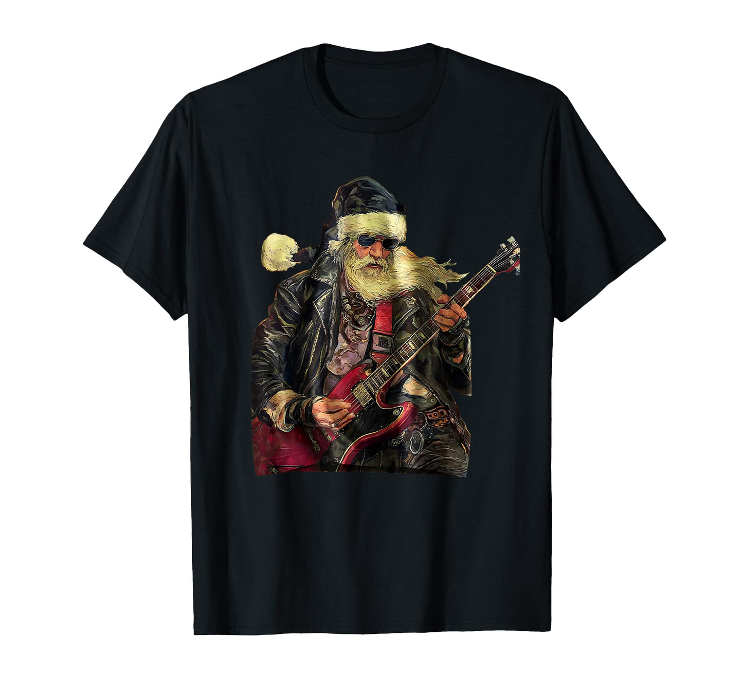 Rock Christmas Santa Claus Playing Guitar Art Print T-Shirt