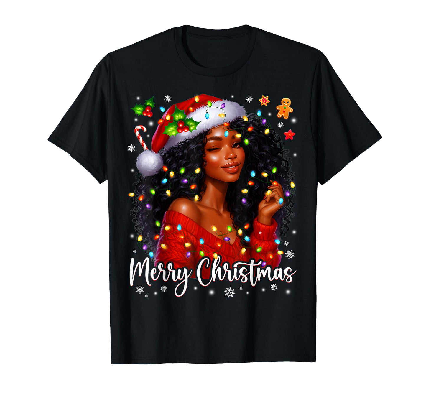 Merry Christmas African American Melanin Pjs Xmas Women T-Shirt