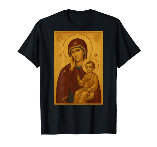Orthodox Icon of Theotokos and Baby Jesus Christ T-Shirt