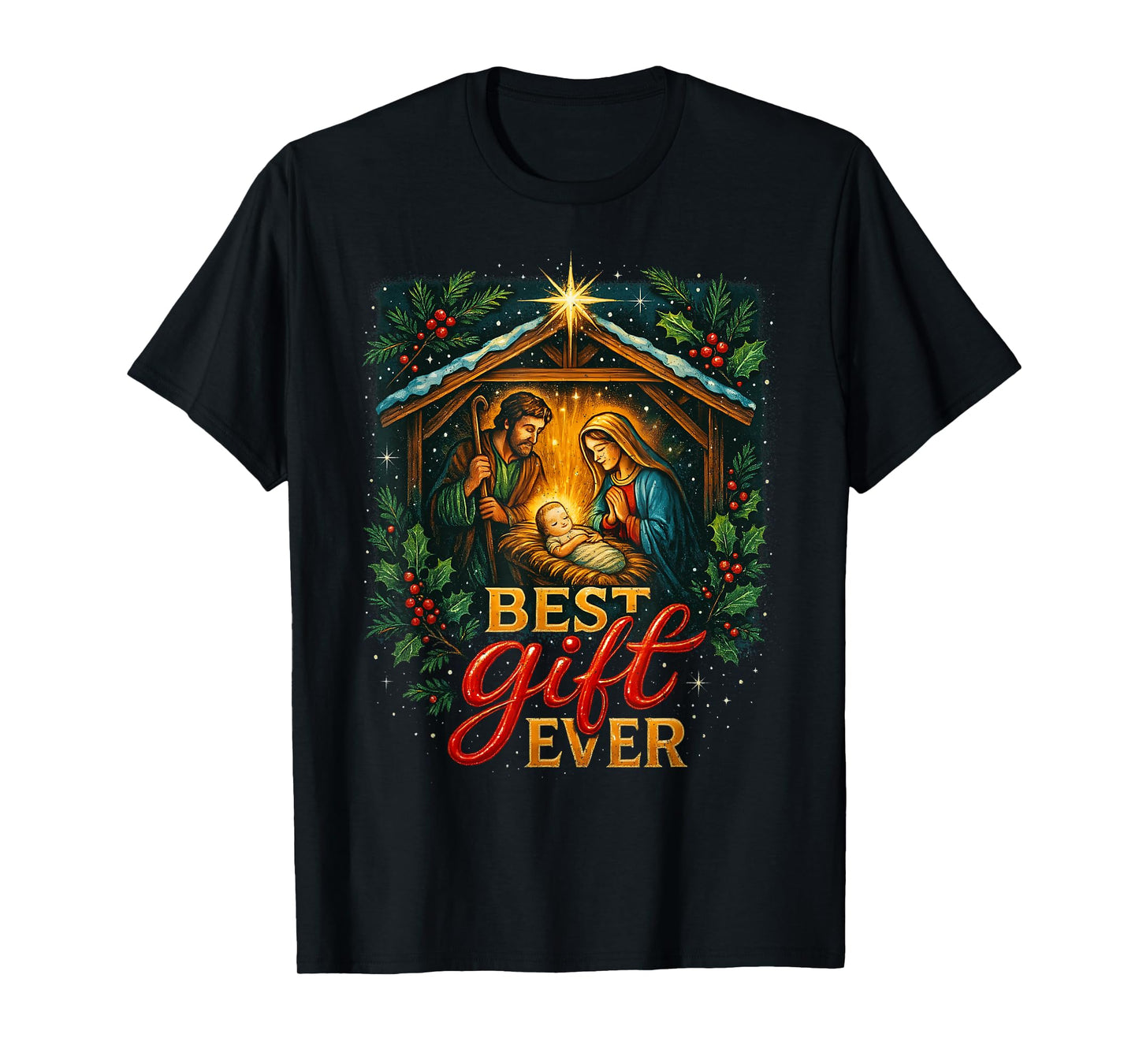 Jesus Nativity Scene Faithful Christmas Christian Design T-Shirt