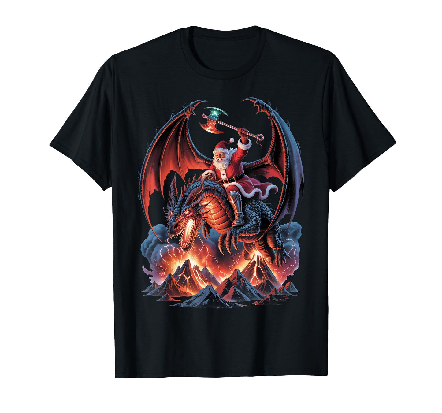 Epic Christmas Fantasy - MMO Mystic Santa Riding Dragon T-Shirt