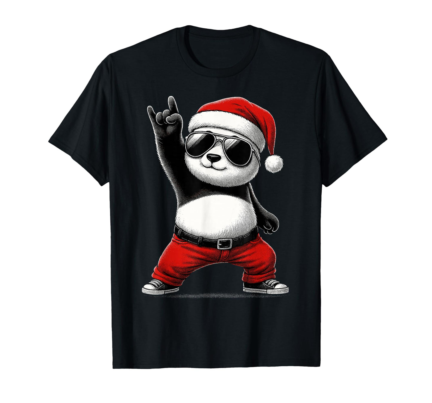 Panda Santa Rock On Men Women Kids Funny Panda T-Shirt