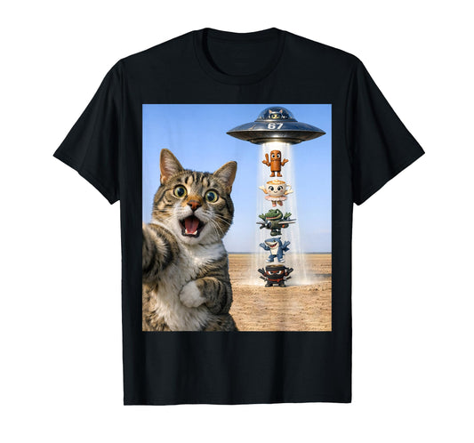 67 Six Seven 6 7 Italian Brainrot Cat Meme Selfie Alien UFO T-Shirt