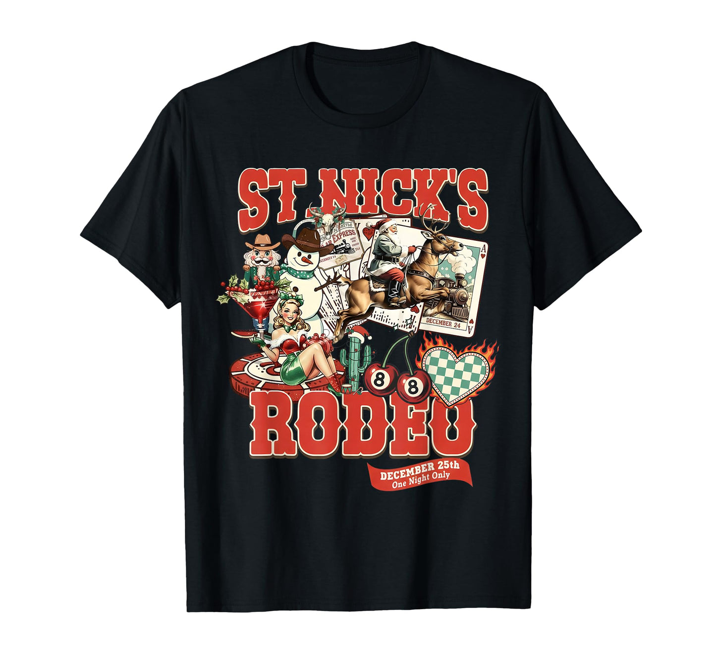 St. Nick’s Rodeo Retro Western Christmas Collage Santa T-Shirt