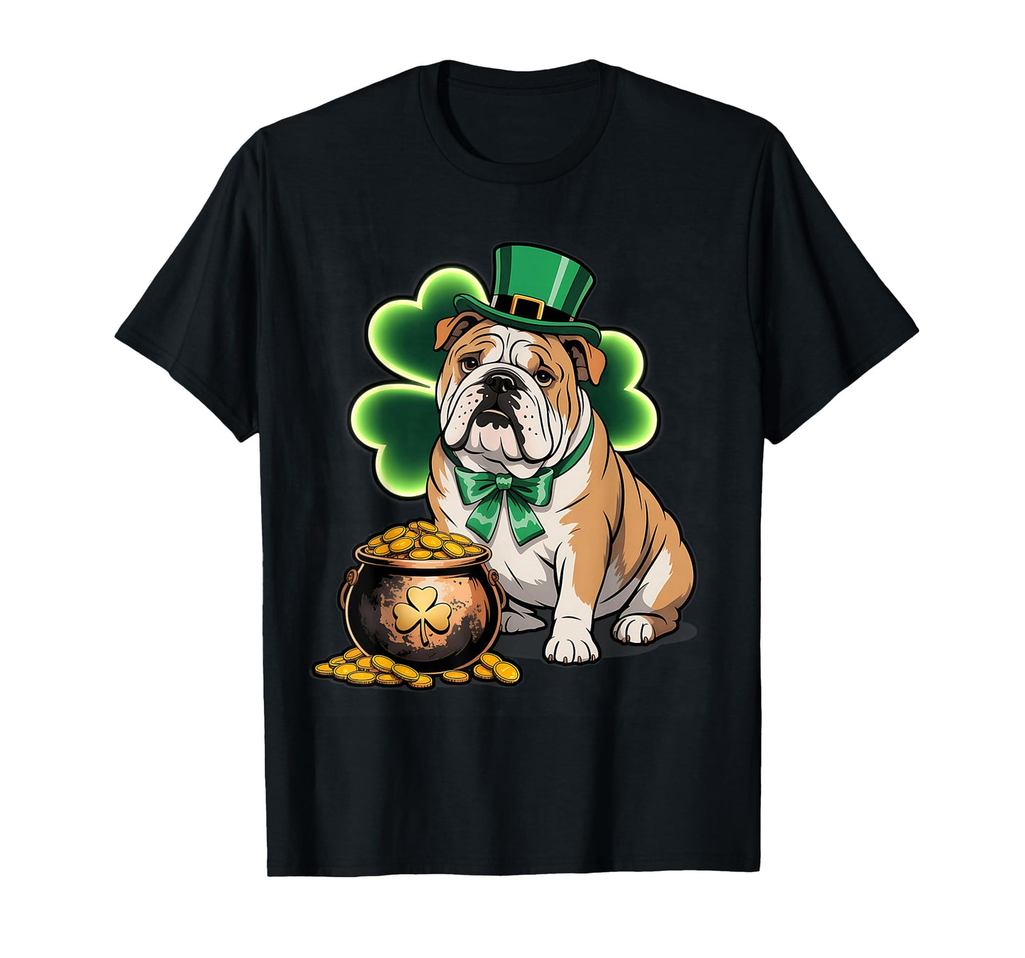 Cute English Bulldog Shamrock Women Men St Patricks Day T-Shirt