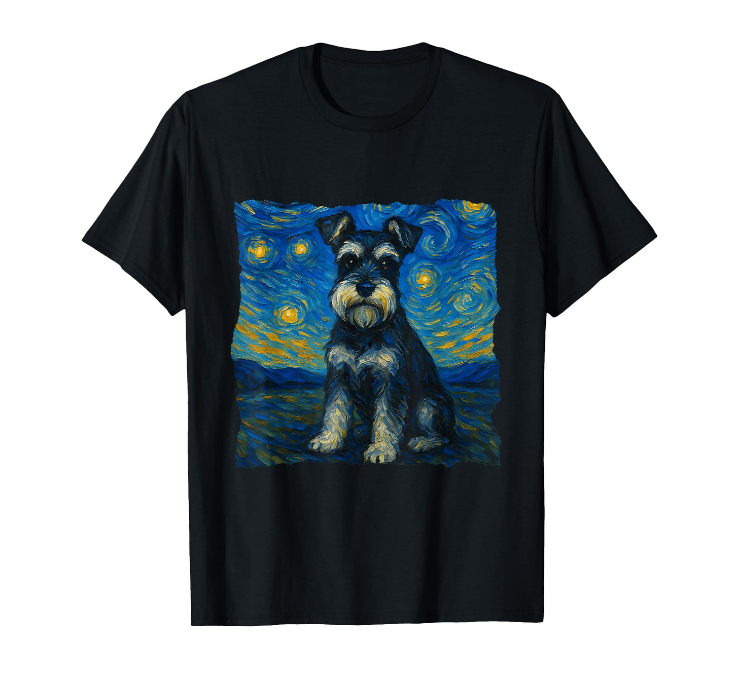 Schnauzer Dog Art Starry Night Style Painting Dog Lovers T-Shirt