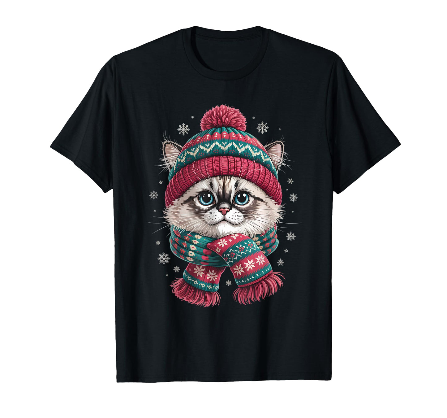 Funny Ragdoll Cat Santa Hat Christmas Lights T-Shirt