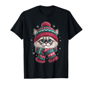 Funny Ragdoll Cat Santa Hat Christmas Lights T-Shirt