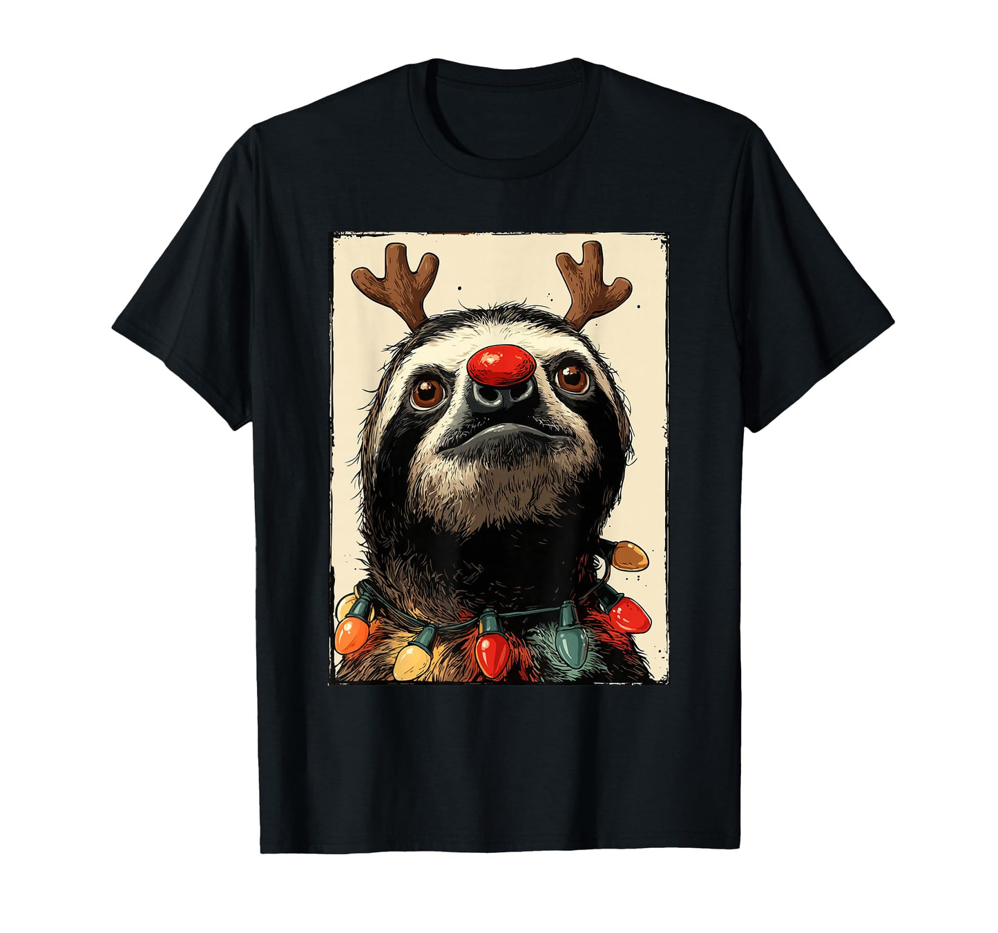 Funny Christmas Sloth Holiday Lights Festive Lazy Animal T-Shirt