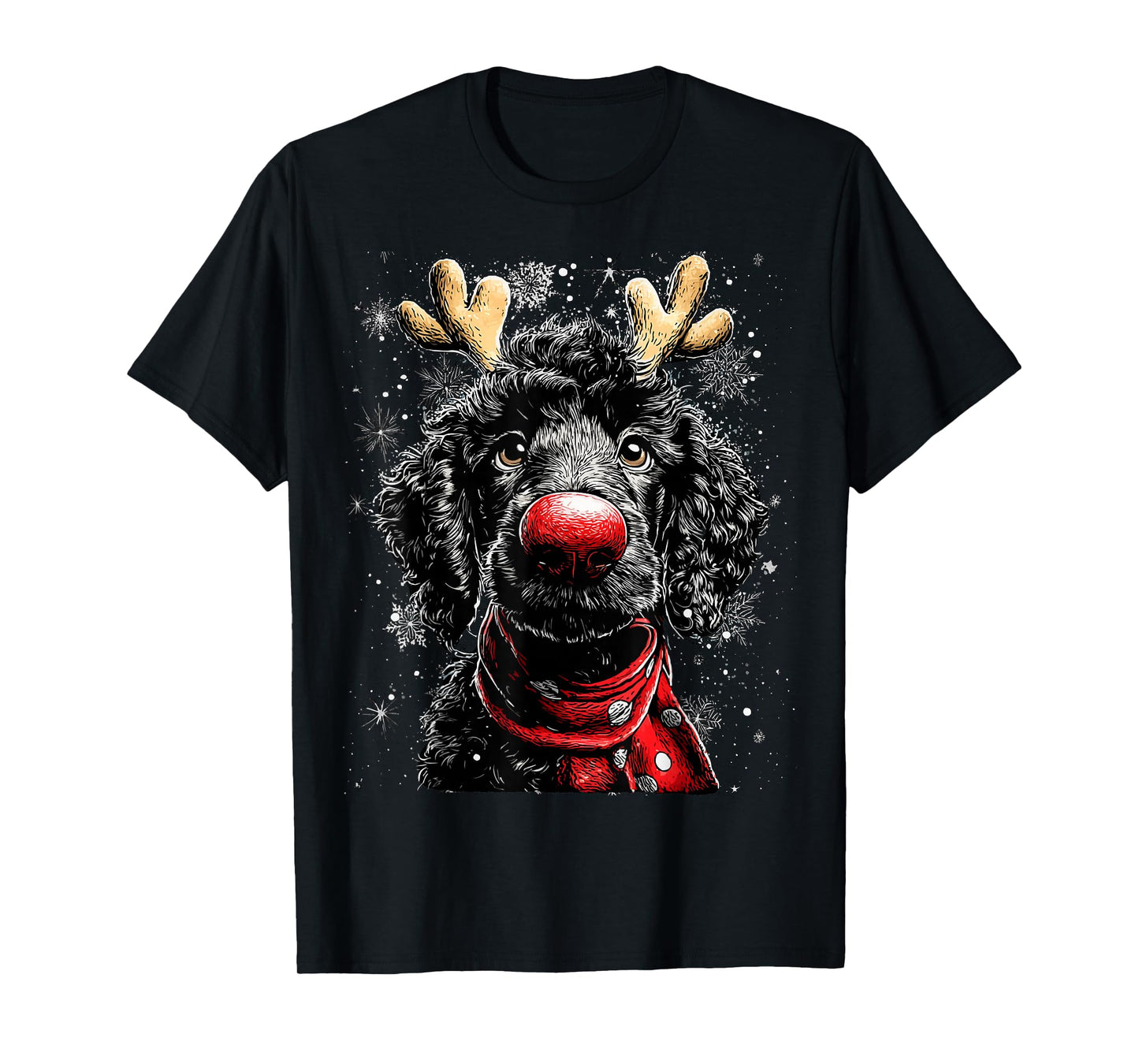 Whimsical Reindeer Poodle Dog Funny Christmas Graphic T-Shirt