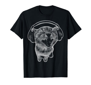 Cute Headphones Cat Funny y2k Grunge Silly Graphic T-Shirt