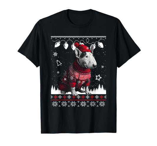 Cute Bull Terrier Christmas Wearing Sweater Funny Xmas Dog T-Shirt