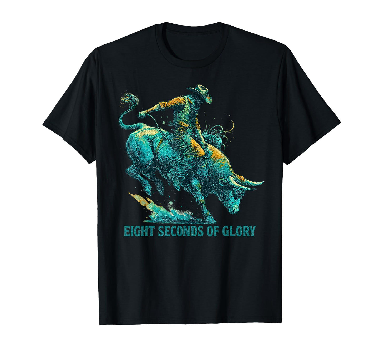 Eight Seconds of Glory Teal Bull Rider Western Art T-Shirt