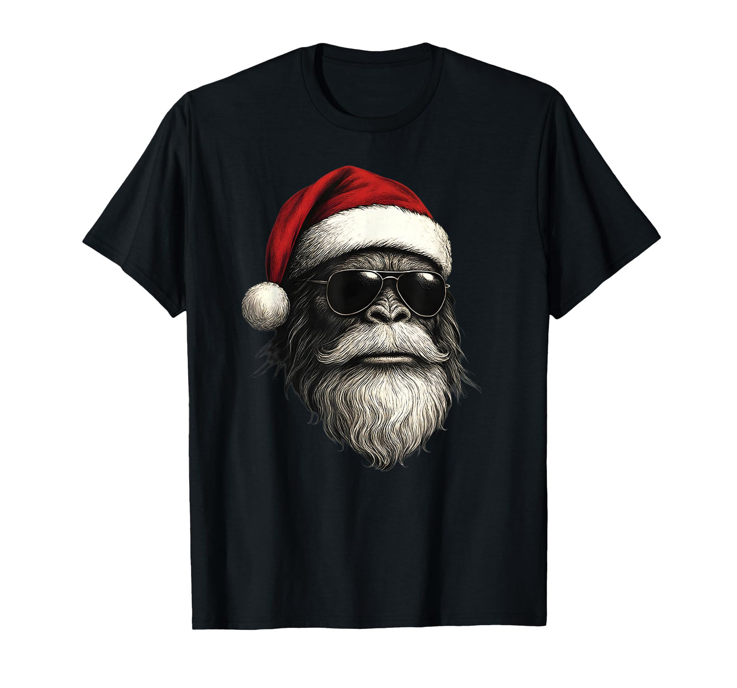 Bigfoot Face Sunglasses Santa Christmas Funny Xmas Sasquatch T-Shirt