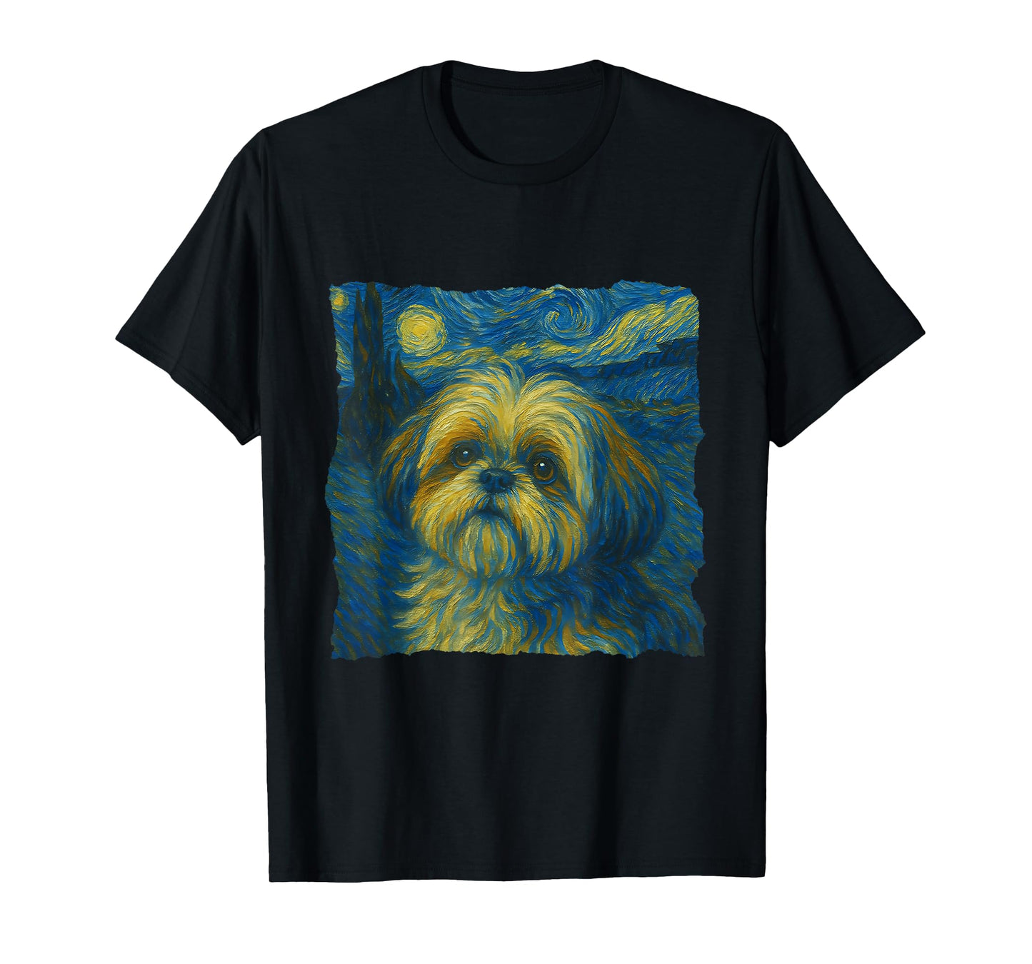 Shih Tzu Dog Art Starry Night Style Painting Dog Lovers T-Shirt
