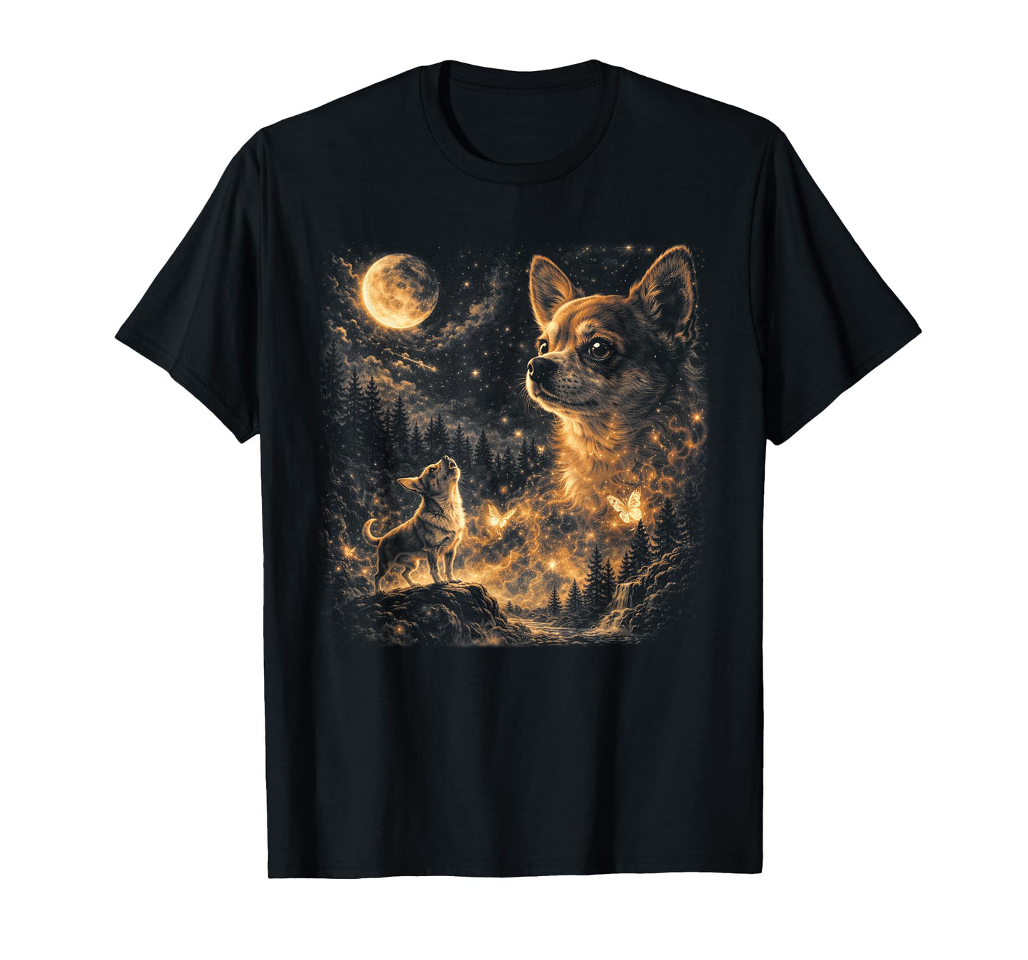 Chihuahua Howling Moon Vintage 90s Wolf Spirit Celestial Dog T-Shirt