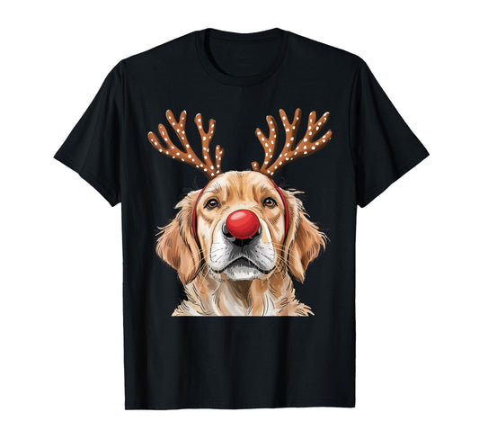 Watercolor Golden Retriever Reindeer Funny Christmas T-Shirt