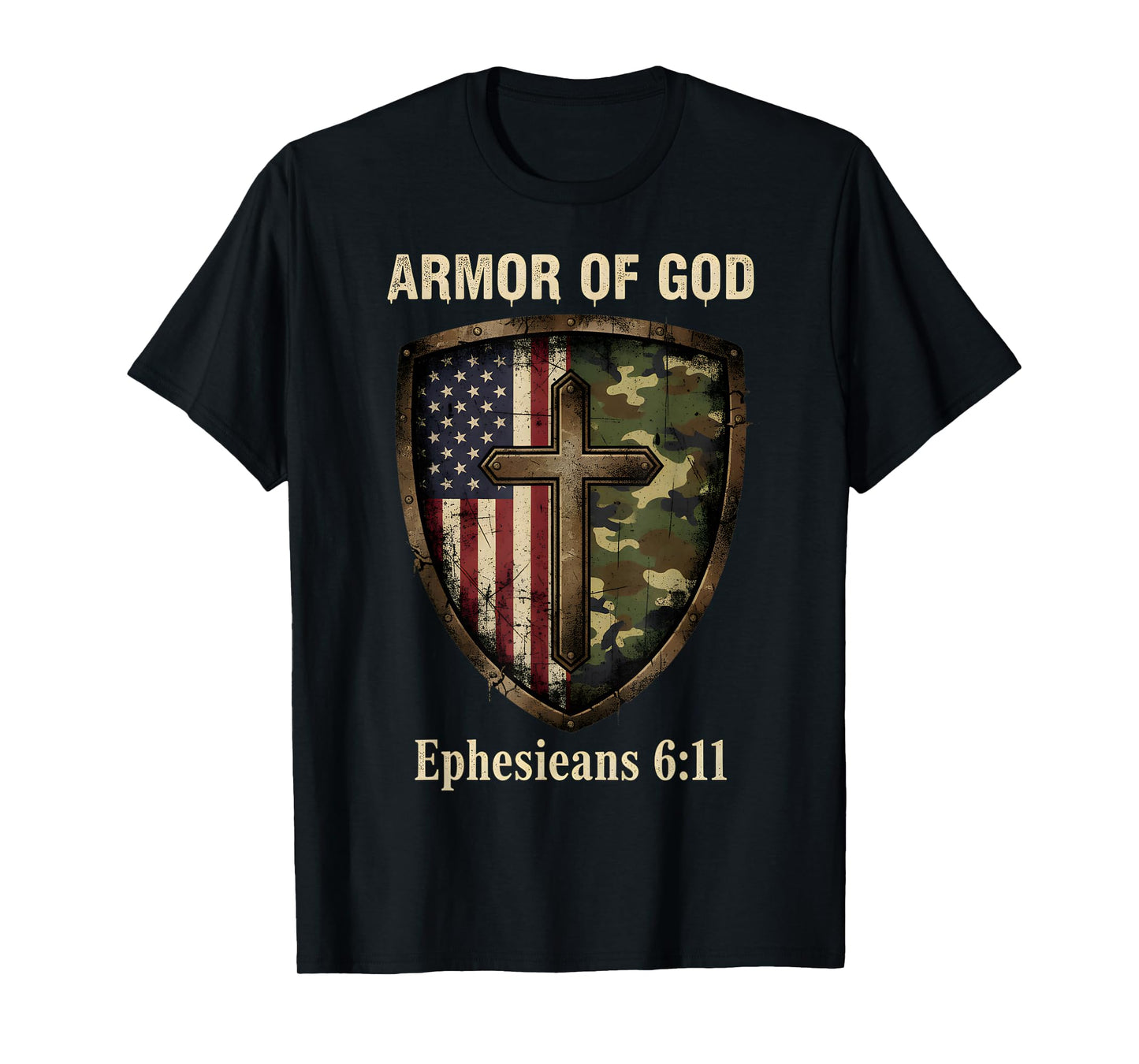 Armor God Camouflage Cross Religious Faith Military Bible T-Shirt