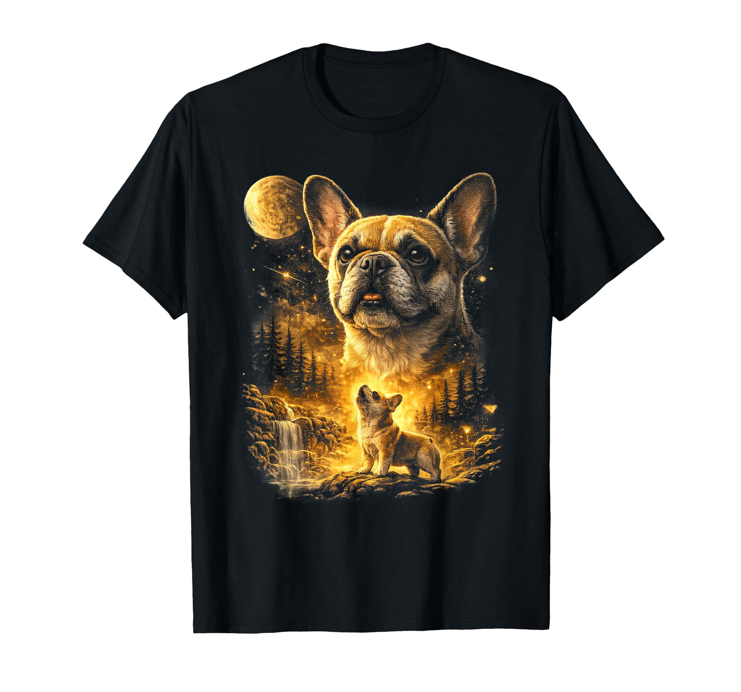 French Bulldog Howling to The Moon Vintage Mystical Dog Art T-Shirt