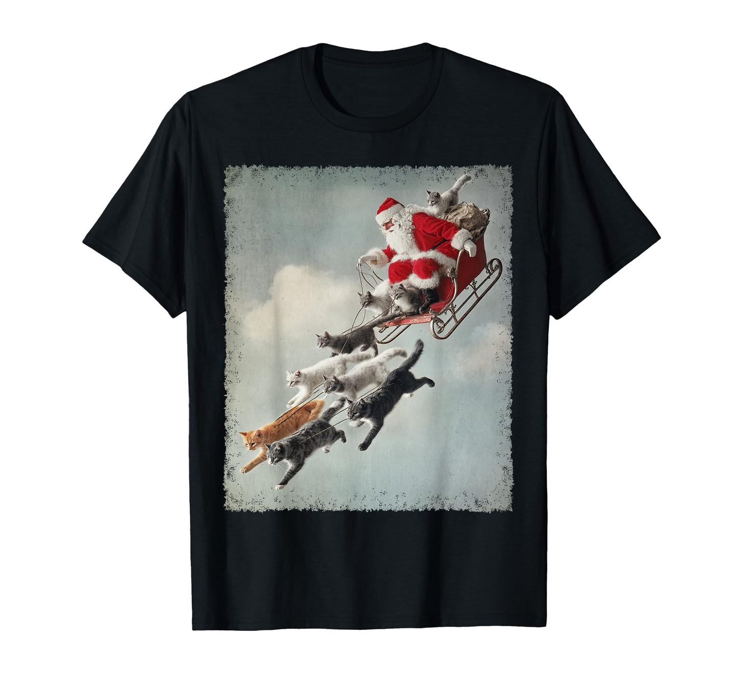 Cats Pulling Santa's Sleigh Christmas T-Shirt