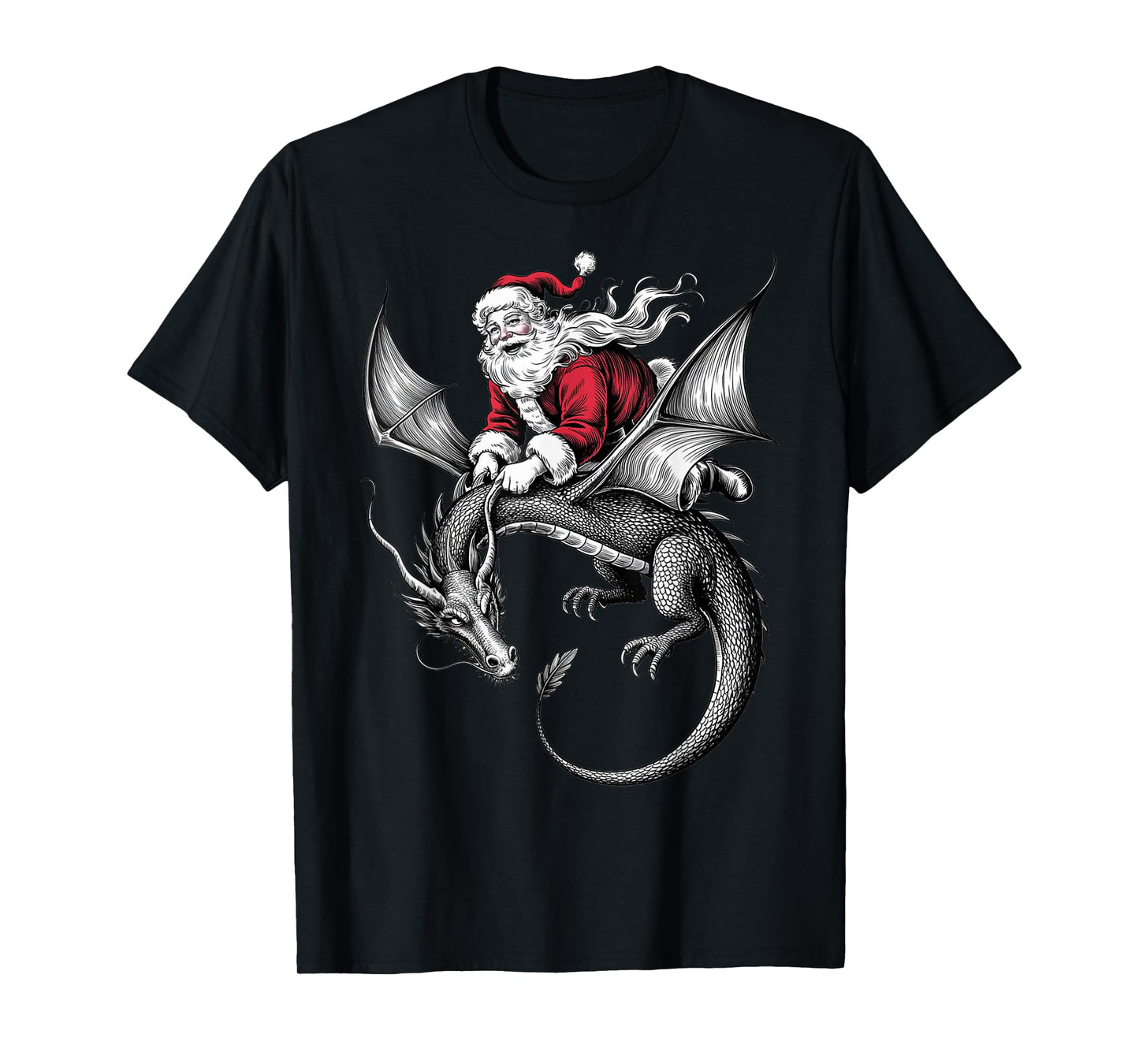 Retro Viking Pagan Christmas - Classic Santa Riding Dragon T-Shirt