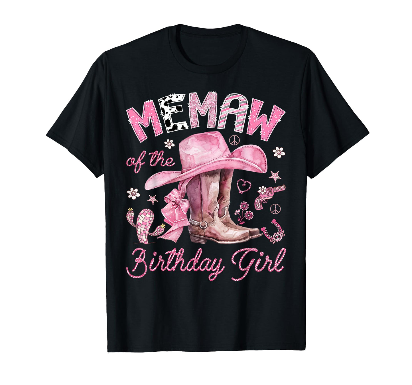 Memaw of The Birthday Girl Pink Cowgirl Western Rodeo T-Shirt