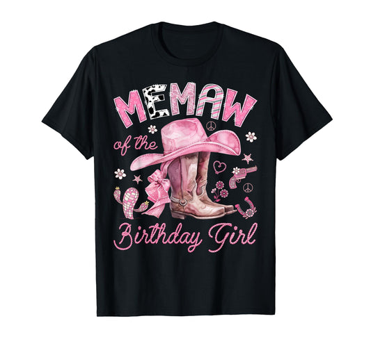 Memaw of The Birthday Girl Pink Cowgirl Western Rodeo T-Shirt