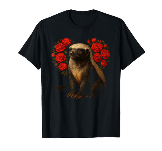 Cute Honey Badger Valentines Floral Heart Funny Cat Lovers T-Shirt