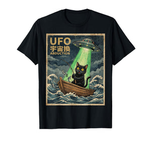 Kawaii Fishing Cat Men Women Kids Alien UFO Abduction T-Shirt