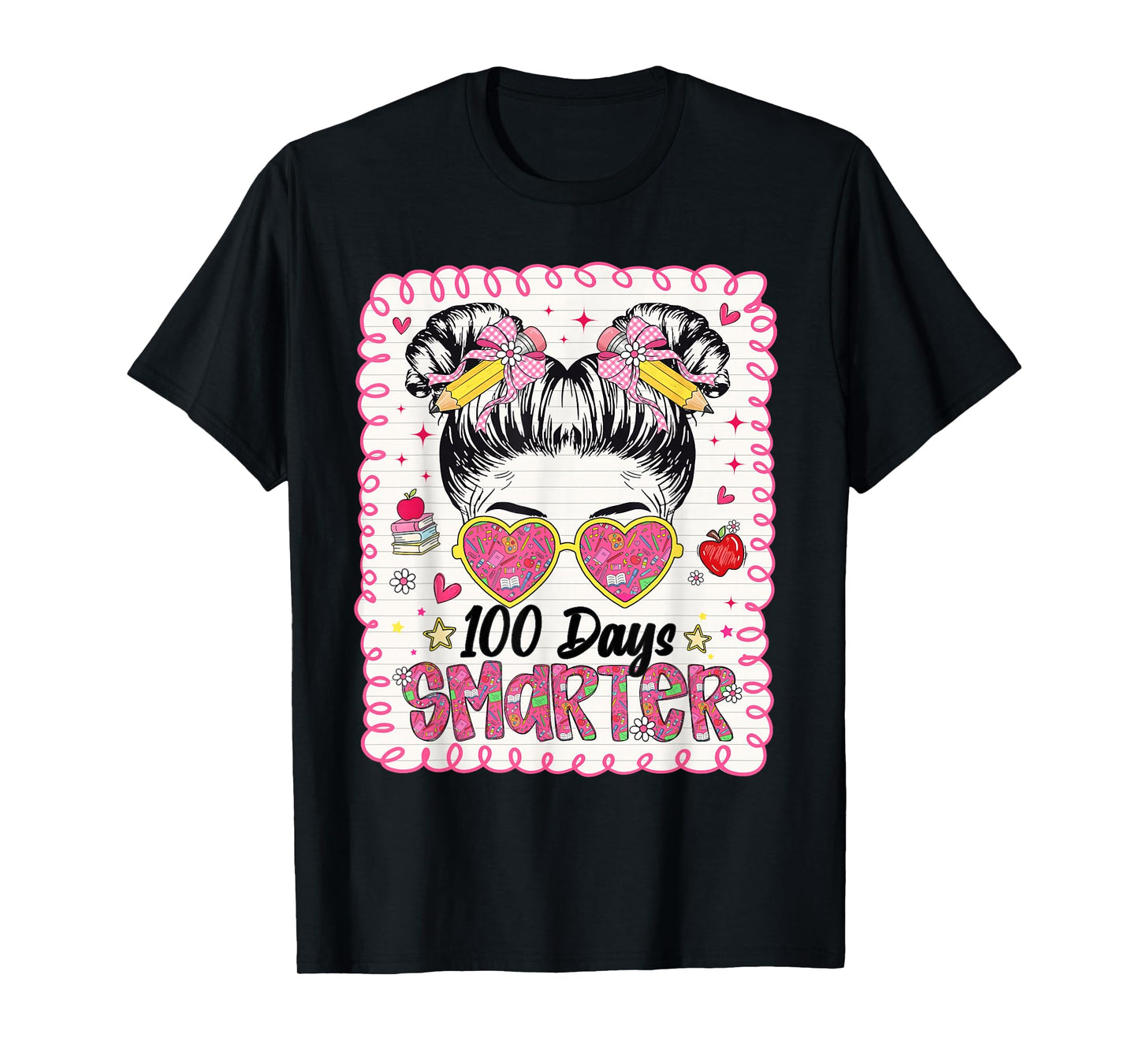 Preppy 100 Days Smarter 100th Day of School Messy Bun Girls T-Shirt