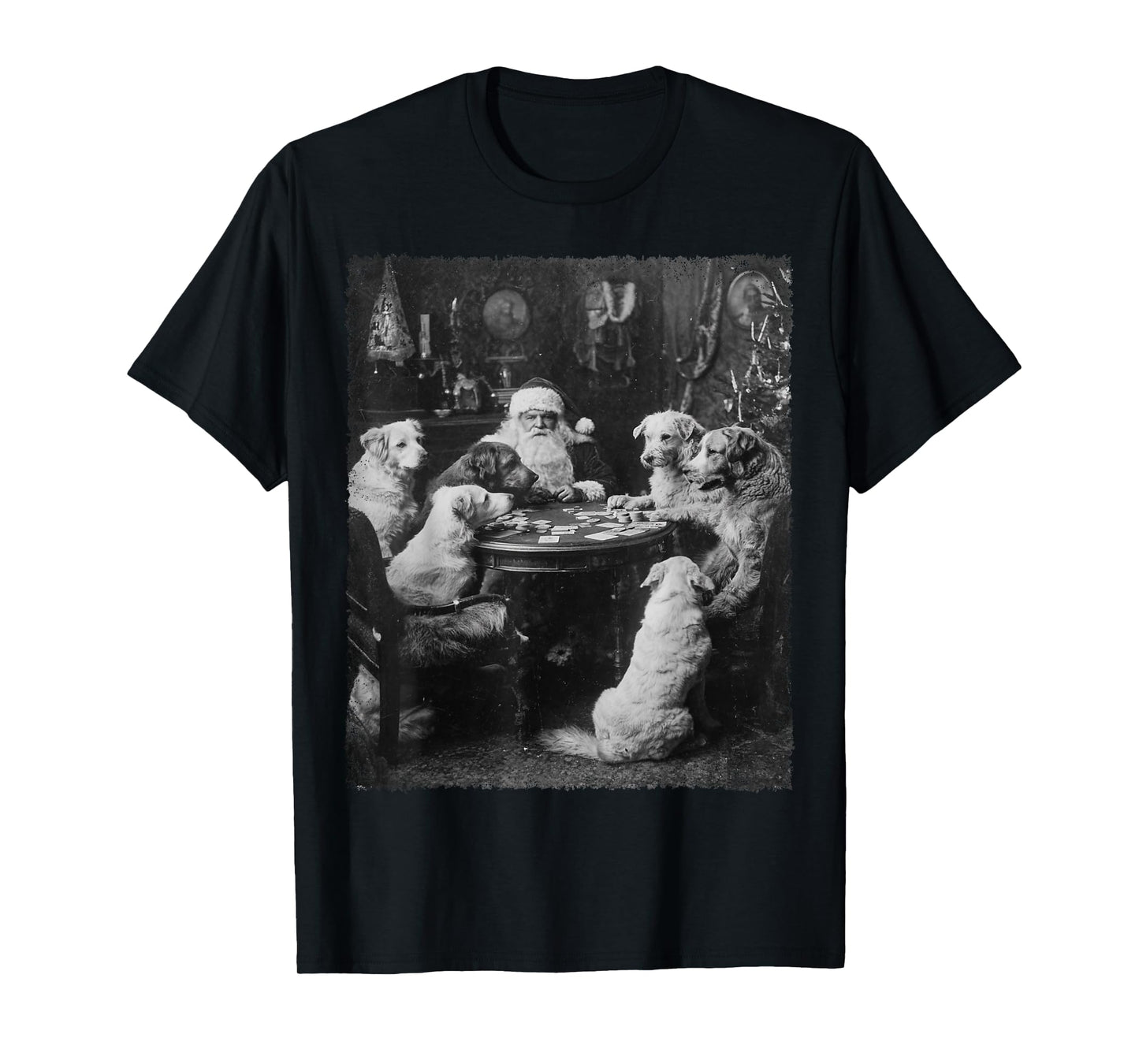 Santa Playing Cards Dogs Playing Poker Christmas Design T-Shirt